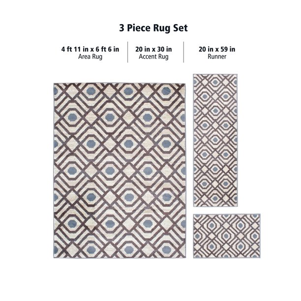 Mainstays Neutral Geometric Beige 3 Piece Area Rug Set