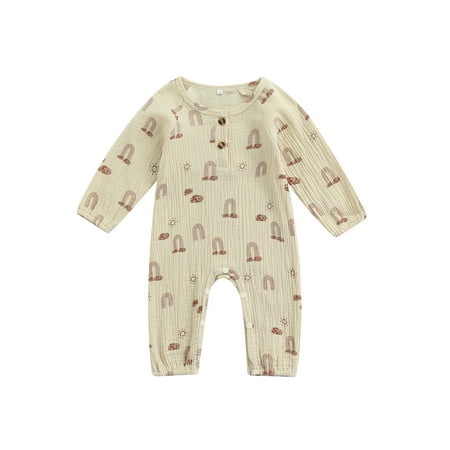 

Canrulo Lovely Infant Baby Girls Boys Rompers Rainbow Printing Long Sleeve Button Jumpsuits Outfits Apricot 2-3 Years