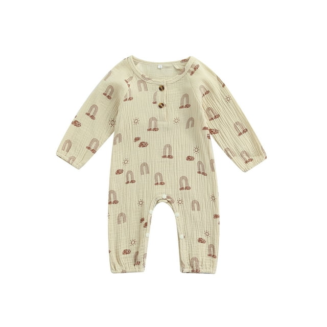 Xingqing Adorable Bébé Baby Filles Garçons Rompers Arc-en-Ciel Impression Long Sleeve Bouton Combinaisons Tenues
