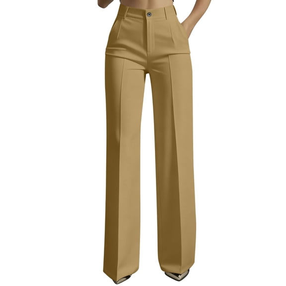 Besolor Womens Dress Pants Business Casual Button High Waisted Wide Leg Pant Office Work Trousers with Pockets