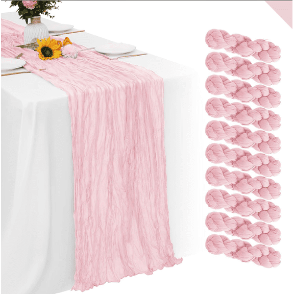 MH 3PCS Table Runner Cheesecloth 10FT Blushing Pink Boho Gauze Cheese Cloth Rustic Sheer Table Runners for Wedding Bridal Baby Shower Party Decor