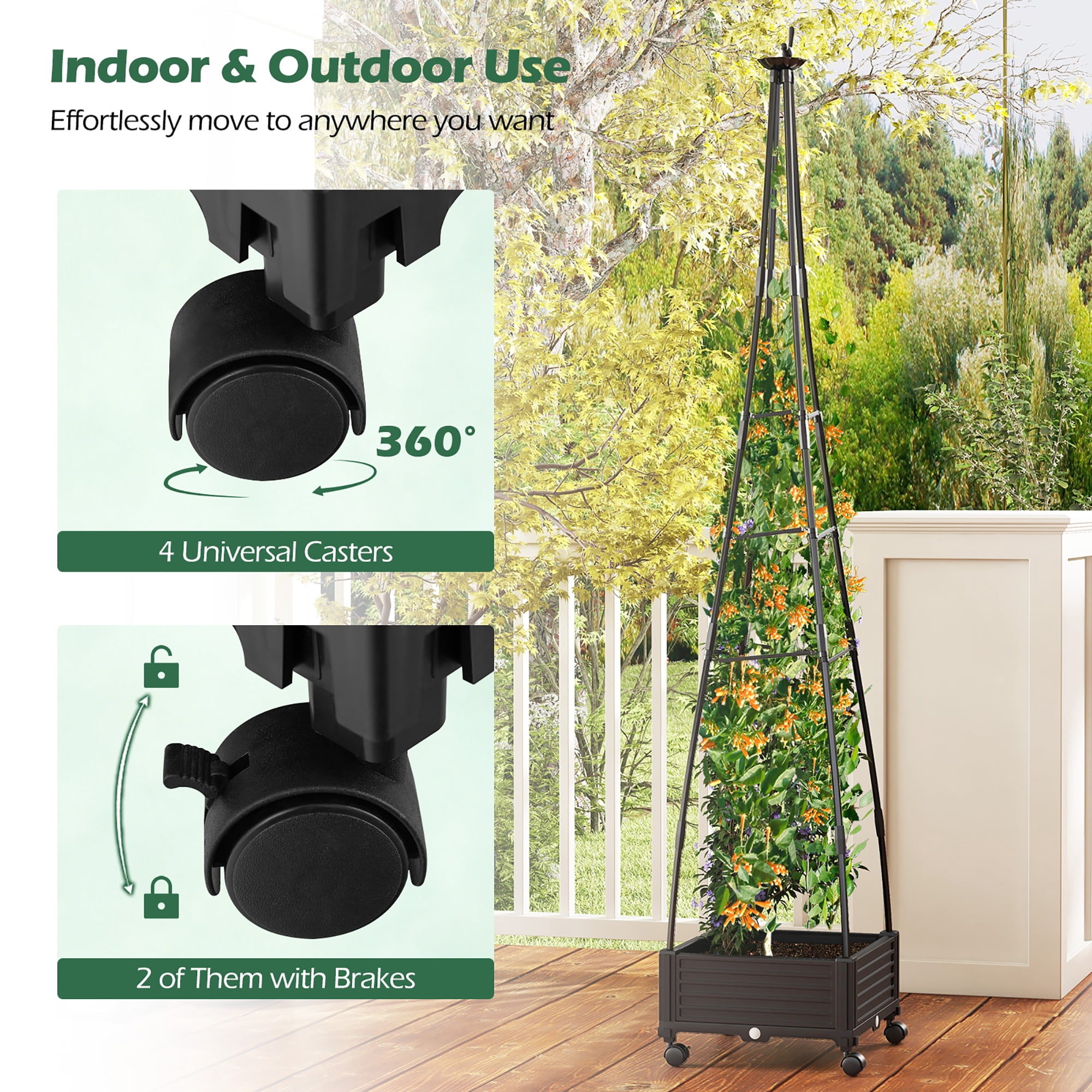 Gymax 81'' Garden Obelisk Trellis for Climbing Plants Tall Plant Support w/ Wheels