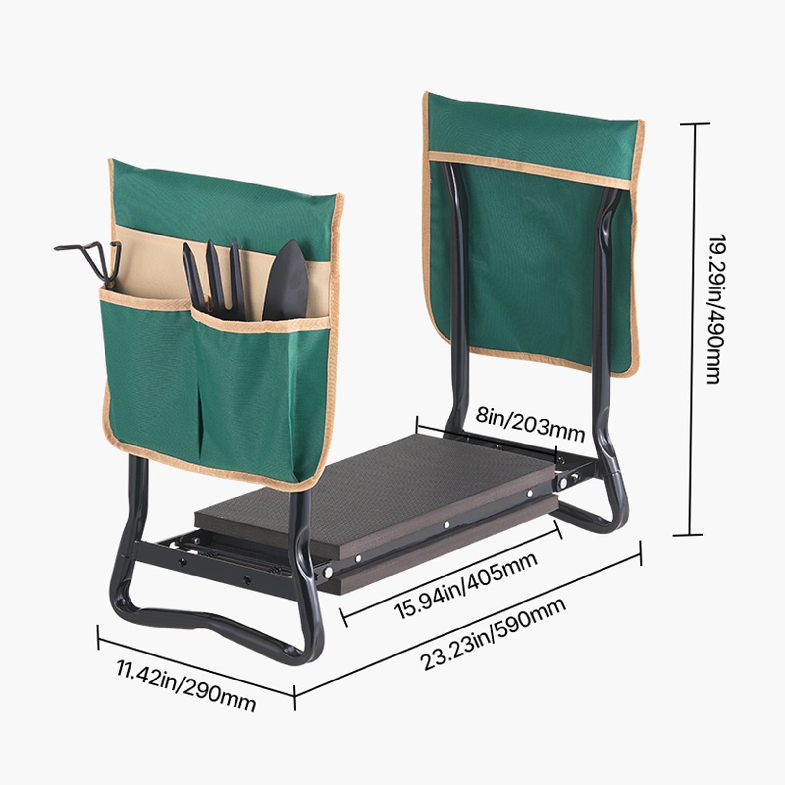 KFFKFF Outdoor Kneeler and Chair, 8-inch Broad Cushion, Robust Outdoor Kneeling Bench, Collapsible Yard Chair with Dual Equipment Pouches, Alleviate Knee & Spinal Discomfort, Handy Yard Seat