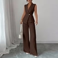 thumbnail image 6 of Stichou Suits 2 Piece Set for Women Sophisticated One Button Blazer Wide Leg Trousers Set Professional 2026 Office Work Casual Solid Outfits Coffee 2XL, 6 of 6