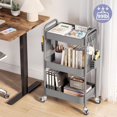 thumbnail image 2 of Rolling Carts with Wheels, 3 Tier Rolling Utility Cart, Metal Storage Organizer with Pegboard Hooks Bins for Bathroom Kitchen Storage, Three Tier Cart for Book Diaper & Craft Art Supplies, Grey, 2 of 16