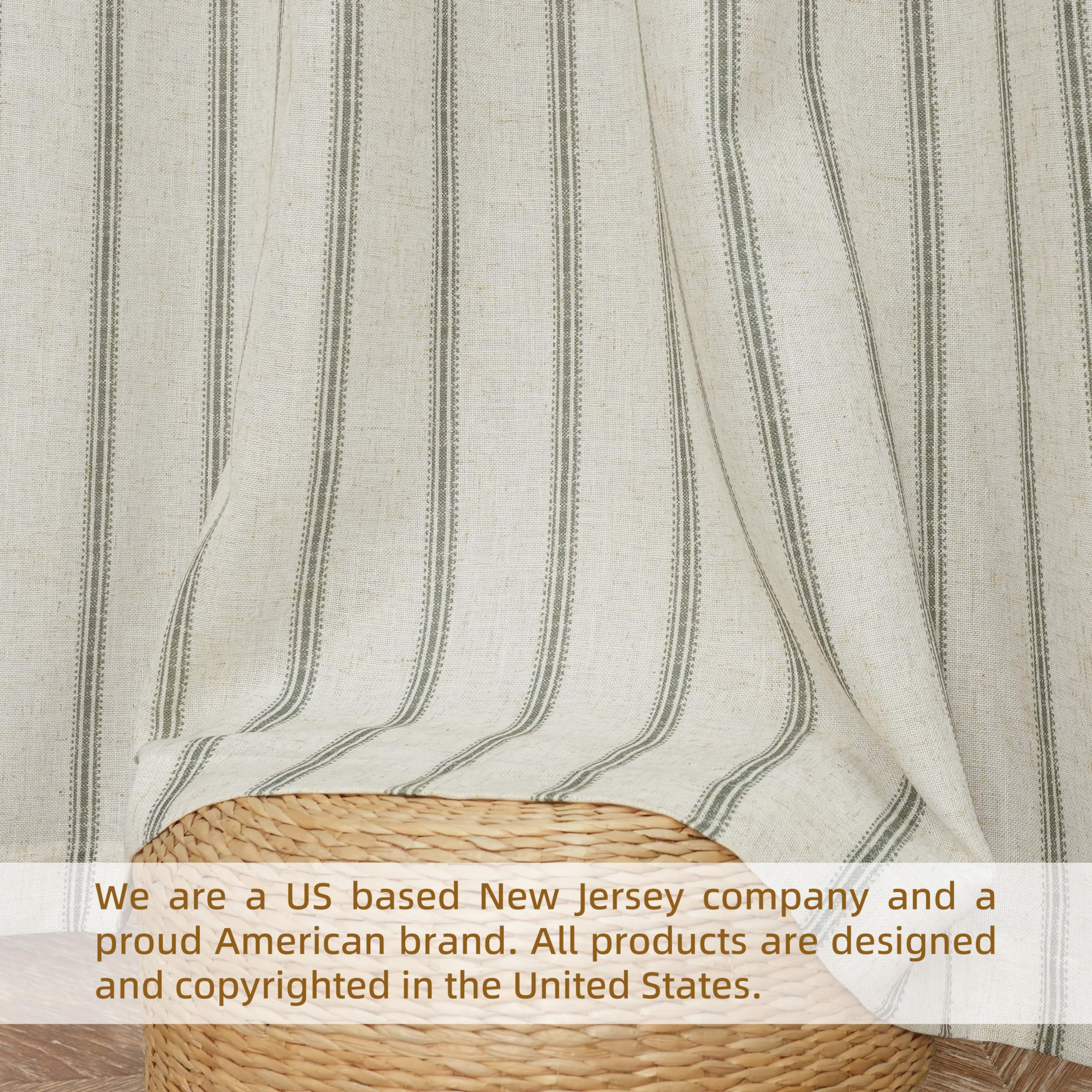 DriftAway Farmhouse Linen Blend Blackout Curtains 84 Inches Long for Bedroom Vertical Striped Printed Linen Curtains Thermal Insulated Lined Treatments for Living Room 2 Panels W52 x L84 Loden Green