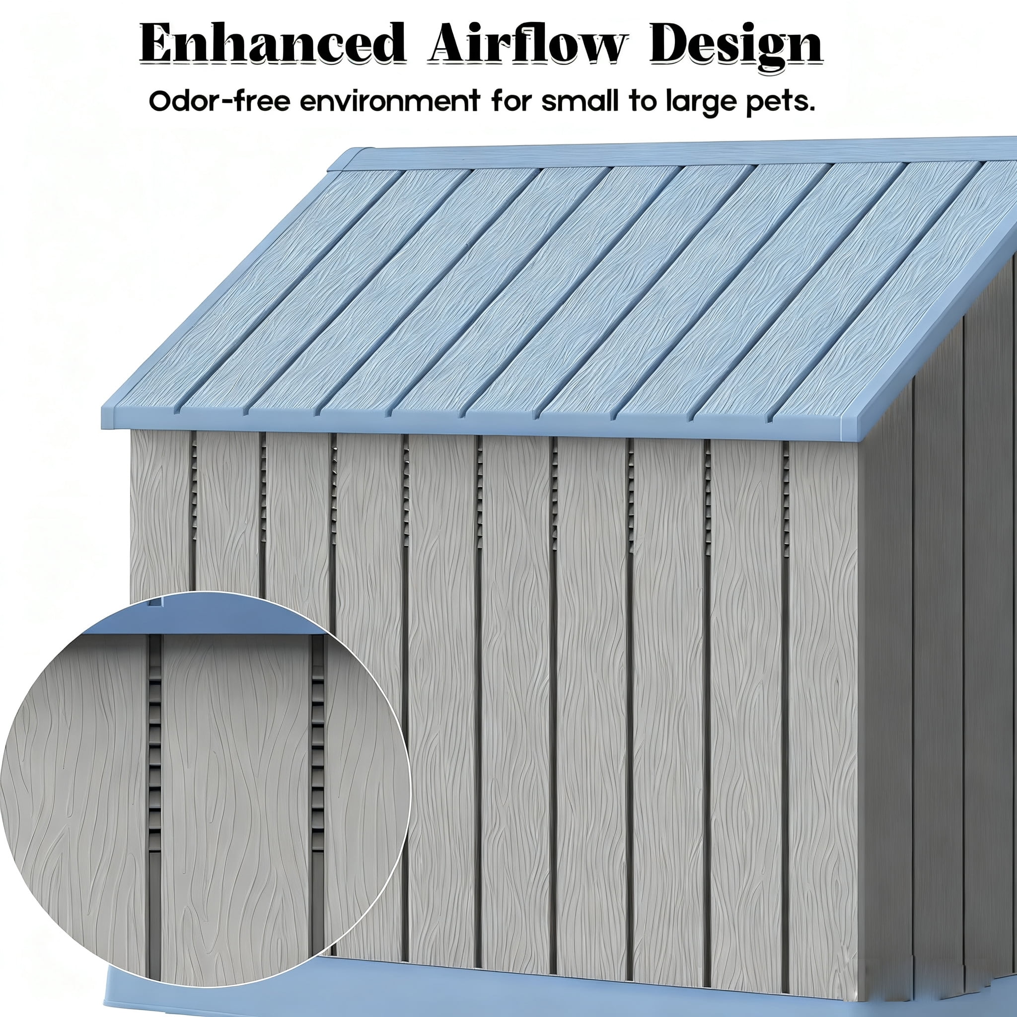 Decksplore Medium Dog House (26.2"x24.5"x25.8"), Waterproof, HDPE Dog Kennel with Air Vents, Elevated Floor, Bite-resistant, Wear-resistant (Gray)