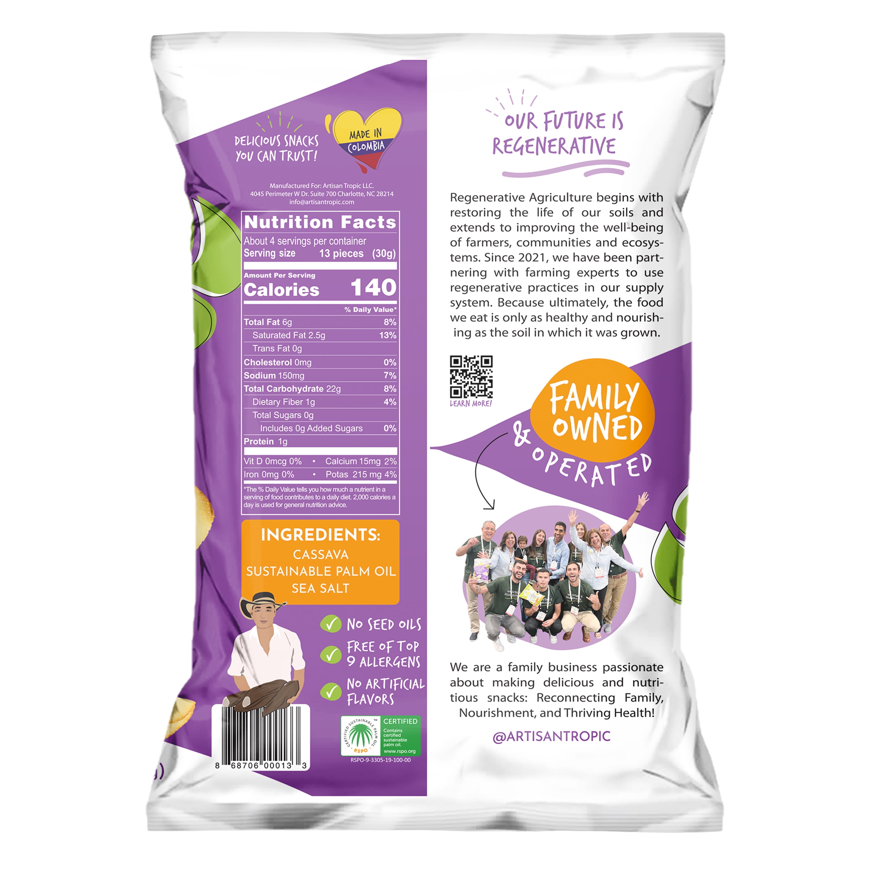 Artisan Tropic, Sea Salt Flavored Cassava Chips, 4.5 oz, 12 Pack