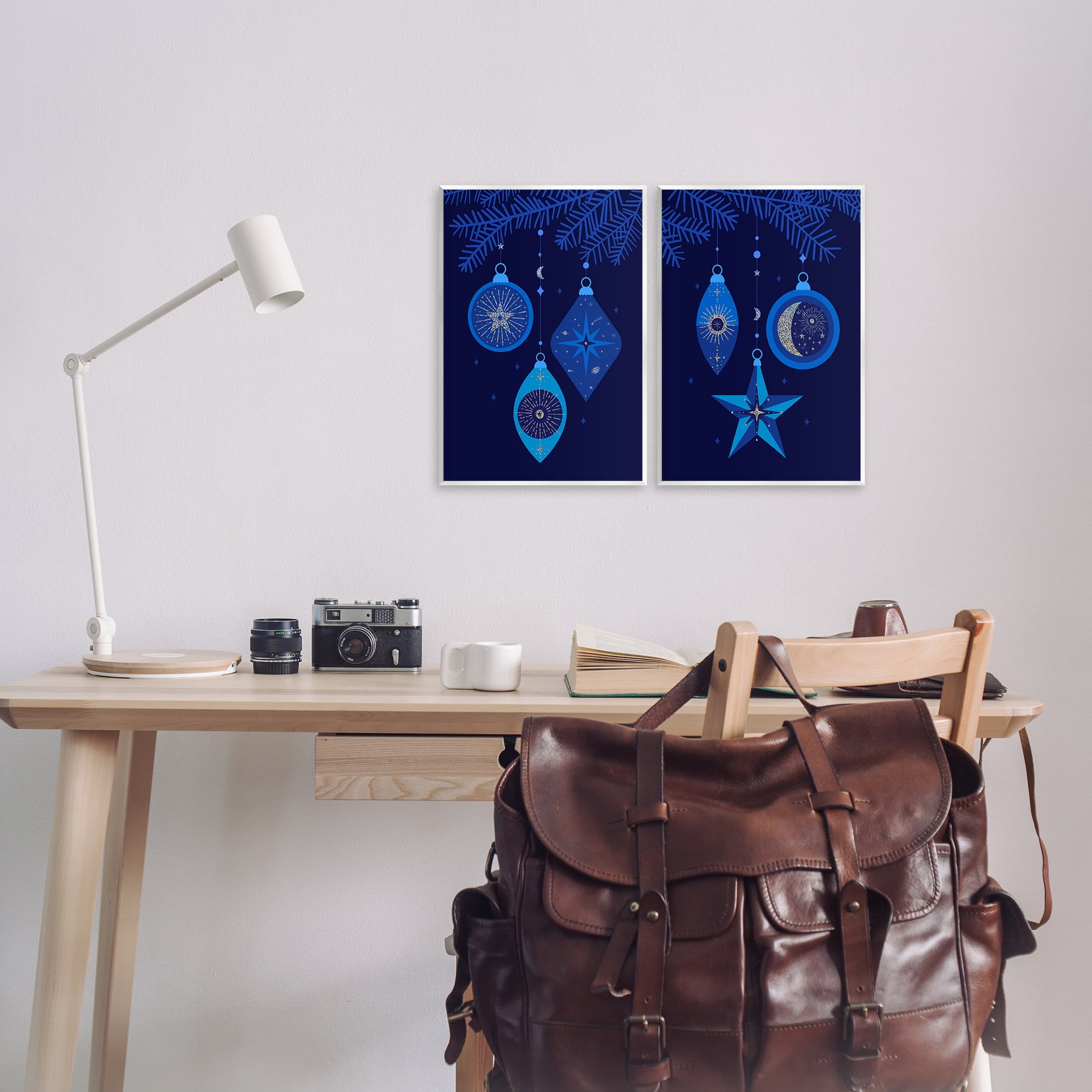 Stupell Industries Vintage Blue Holiday Ornaments Holiday Painting Unframed Art Print Wall Art, 11 x 14, Set of 2