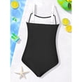 thumbnail image 4 of YunPes Girl Swimsuit One Piece White & Black Color Block Bathing Suit for Girl Retro Square Neck Adjustable Straps Girls' Swimwear, 4 of 5