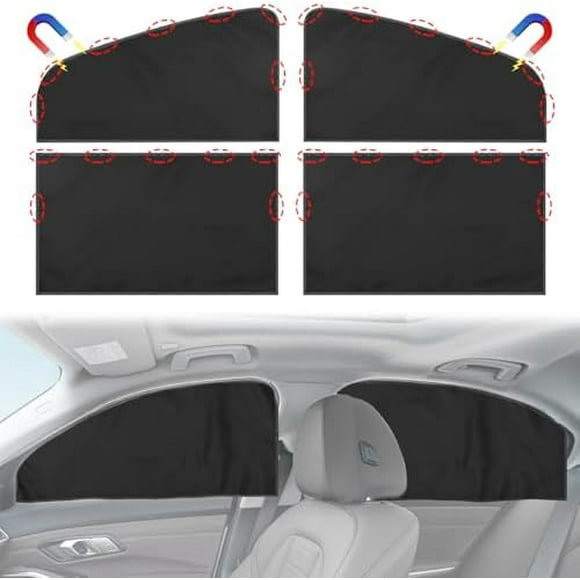 Ensemble de 4 Pare-Soleil Magnétiques pour Fenêtre de Voiture - 95 % Occultation de Lumière pour Fenêtre Latérale de Berline pour Camping Voyage Intimité Sommeil, Écran de Protection Solaire pour Bébé avec Sac de Rangement - S Noir Petit - pour Berline Noir