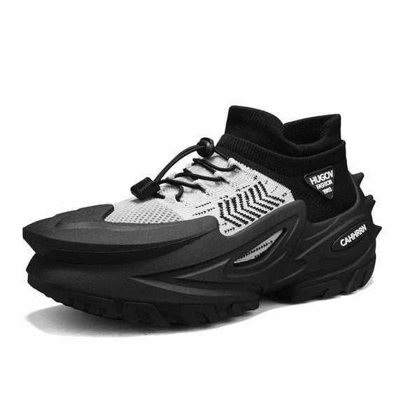 Men's Knit Sock-Style Chunky Sneakers, Lightweight Lace-Up Casual Shoes with Thick Non-Slip Sole for Streetwear, Travel, and Everyday Wear