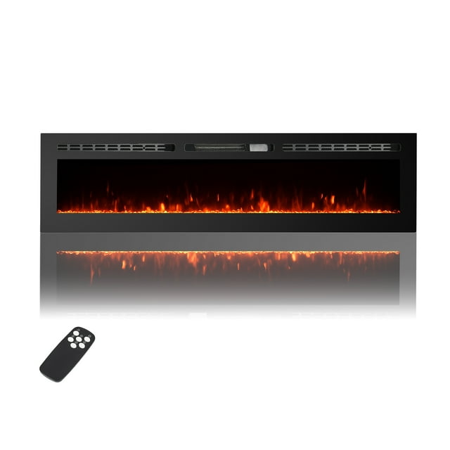 Cheminée Électrique 60 Pouces, Insert 1500/750W & Montage Mural avec Télécommande, Minuterie, Flamme Réglable 12 Couleurs pour Chambre, Salon