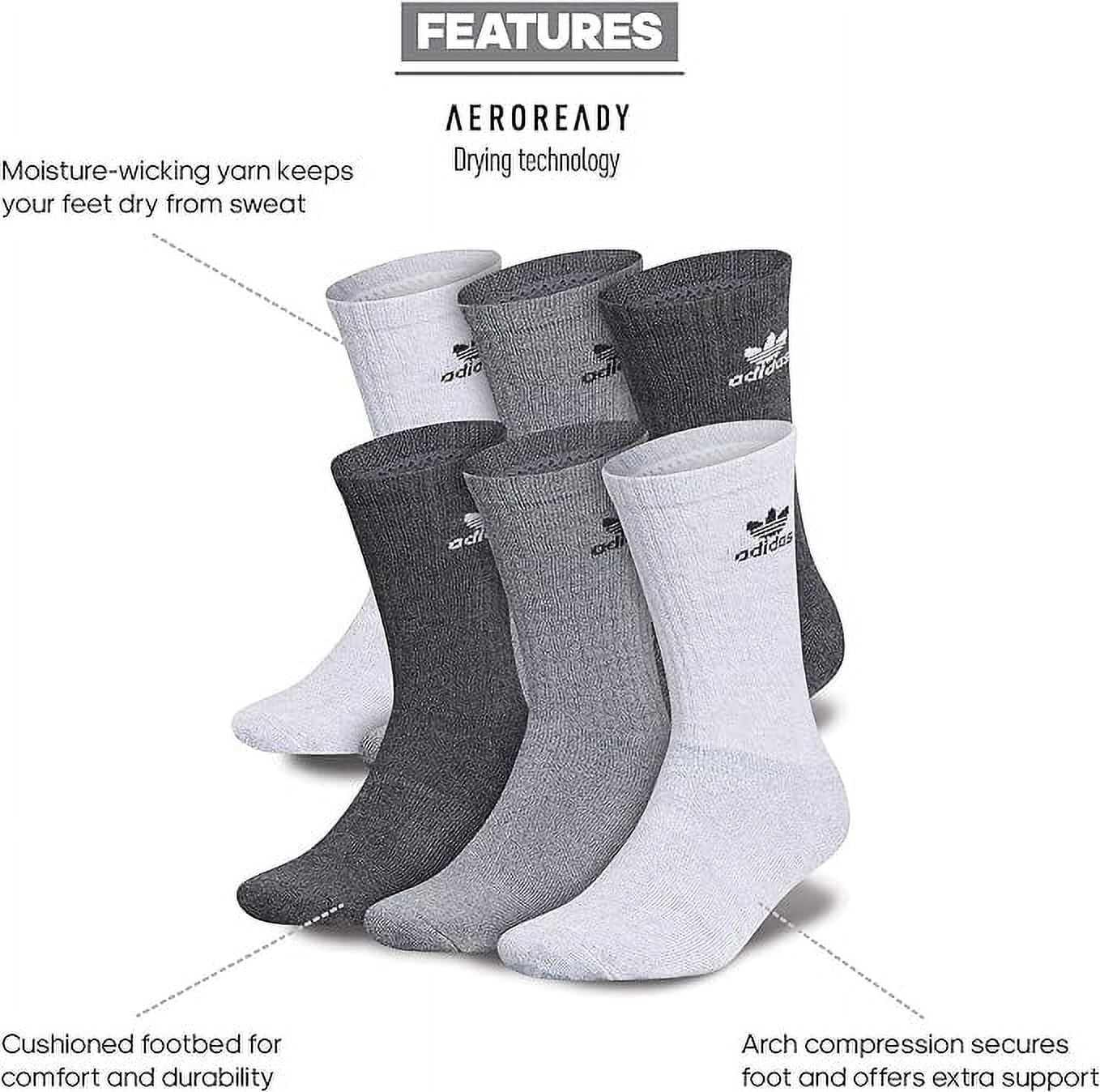 Adidas Originals Trefoil (6-Pair) Crew Sock, Color Grey/Onix Grey/Black