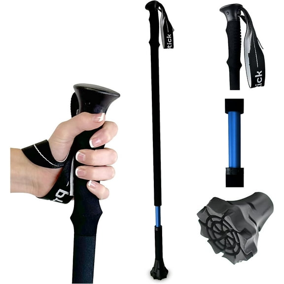 Dynamo Prime Stick Cane - Experience Better Balance, Posture & Mobility - Lightweight, Convenient, Adjustable Walking Cane for Seniors, Men & Women - Perfect for Hiking, Walking & Trekking (BLUE)