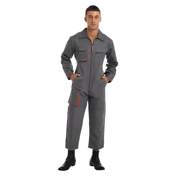 Zaldita Unisex Men Long Sleeve Coverall Mechanic Uniform Work Uniform Repairman Workwear Jumpsuit Dark Grey XXL