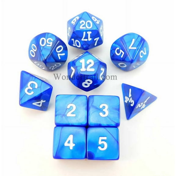 Navy Pearlized Dice with White Numbers 16mm (5/8in) Set of 10 Koplow Games