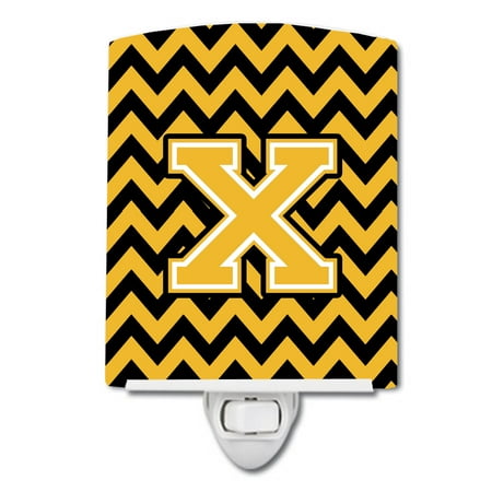 

Caroline s Treasures CJ1053-XCNL Letter X Chevron Black and Gold Ceramic Night Light 6x4x3 multicolor