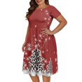 thumbnail image 4 of SCRAWLGOD Christmas Trees Snowflakes Dresses for Women Summer Casual Midi Dresses with Sleeves Breathable Swing Dresses for Women Knee Length Crewneck Pleat Dresses for Holidays Size 4XL, 4 of 7