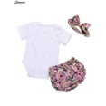 thumbnail image 5 of Spencer Newborn Baby Girl Letter Tops Romper Jumpsuit and Printed Pants with Headband Bodysuit Outfit Clothes Set White & Pink, (#B,100cm), 5 of 8