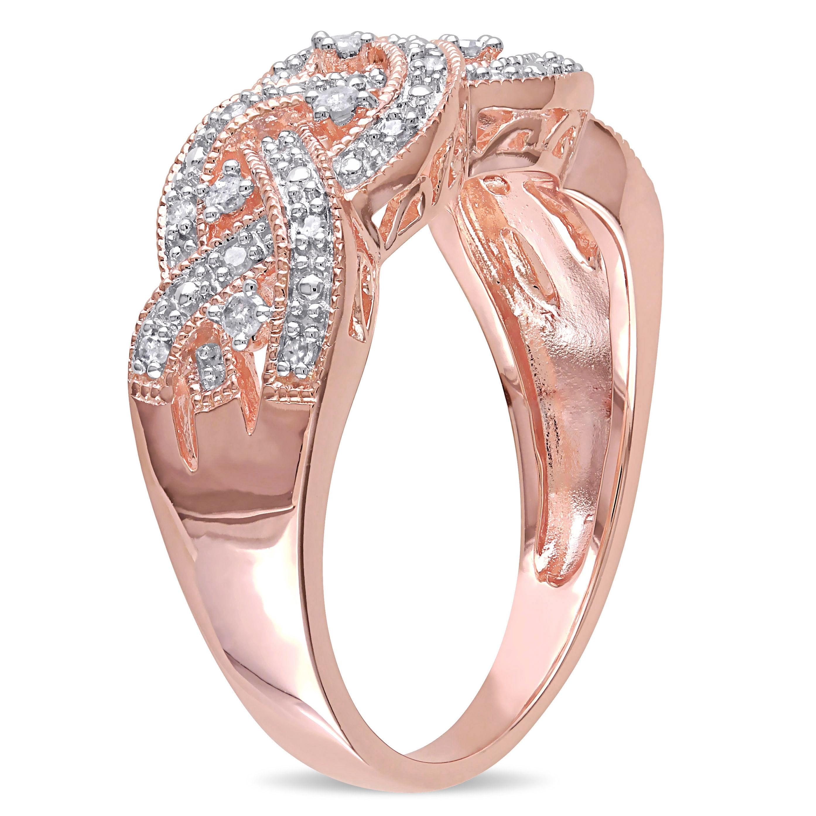 Everly Women's 0.13 CT TW Diamond Rose Gold Flash-Plated Sterling Silver Ring