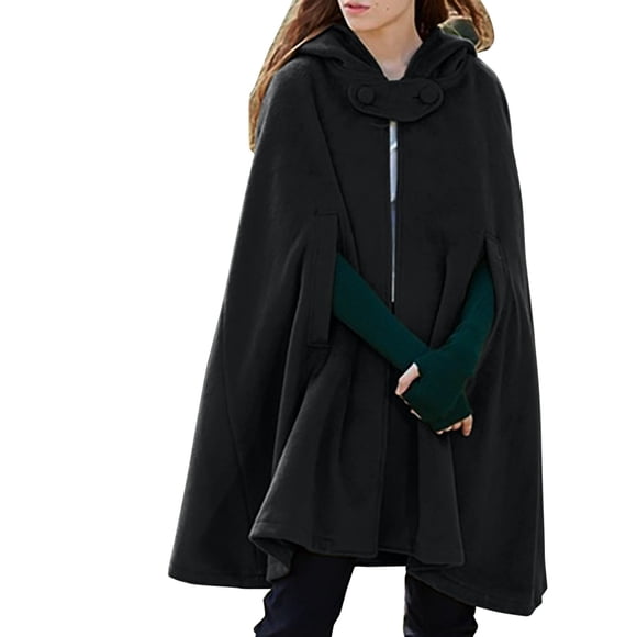 DondPO Trench Coat Women Hooded Medium Women Cape Winter Vintage Overcoat Fashion Button Cloak Woolen Coat Womens Coats Fall Coats for Women Black L Clearance!