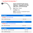 thumbnail image 2 of Engine Camshaft Position Sensor Connector - Compatible with 2005 - 2008, 2010 - 2018 Ford Escape 2006 2007 2011 2012 2013 2014 2015 2016 2017, 2 of 2