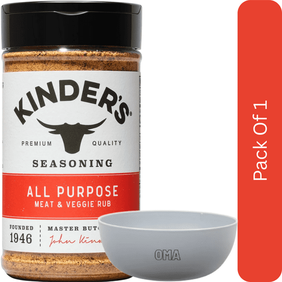 Kinder’s Butcher’s All Purpose Seasoning, 9.4 oz, With Olive White Bowl By OMA