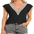 thumbnail image 3 of Summer Tops for Women Cap Sleeve T Shirts Casual Blouse V Neck Lace Floral Print Loose Fit Tank Tops, 3 of 3