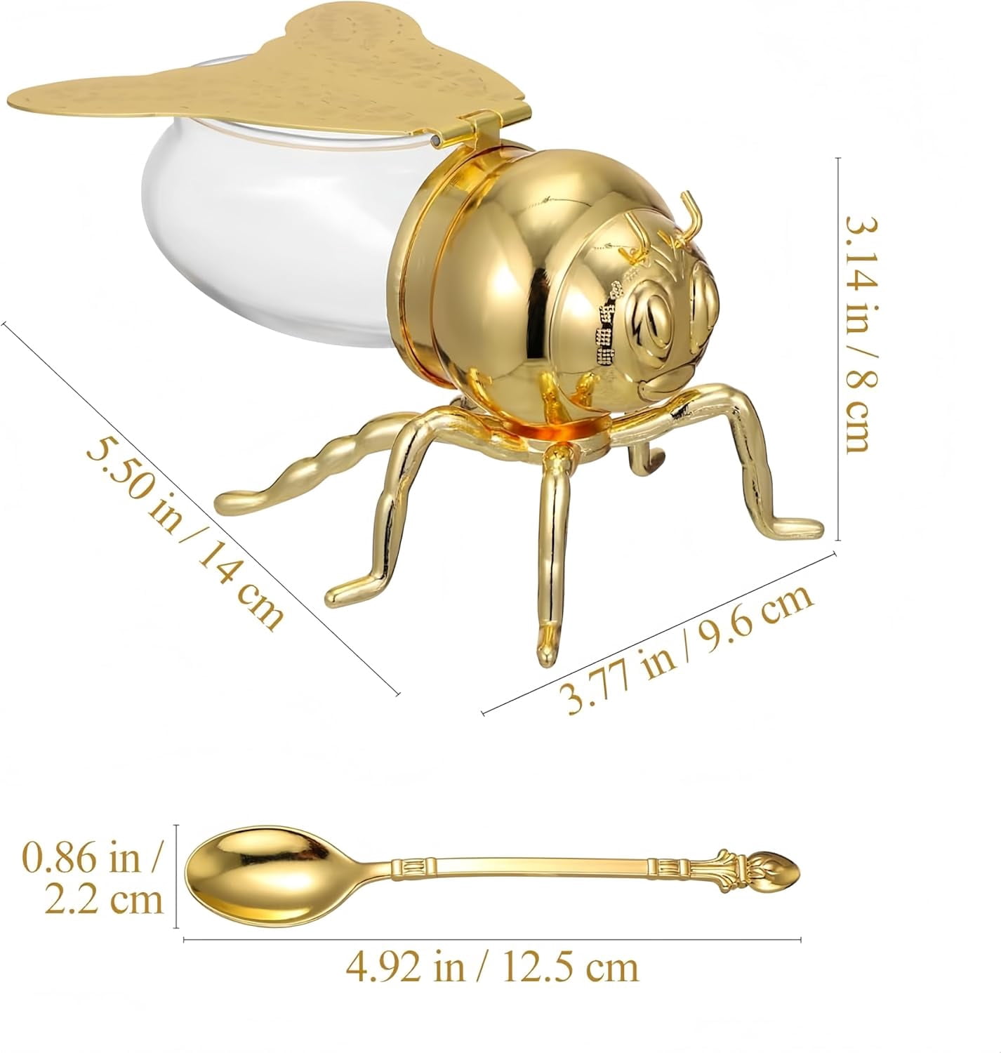 Decorative Bee Shaped Honey Jar with Spoon, 5 oz Pot Syrup Dispenser Condiment Container Lid & Dipper for Kitchen Home Themed Serverware