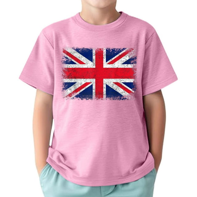 T-shirt pour Garçons Bébé Été Col Rond Manches Courtes Imprimé Drapeau Chemises Sport Quotidien Taille 4-5T
