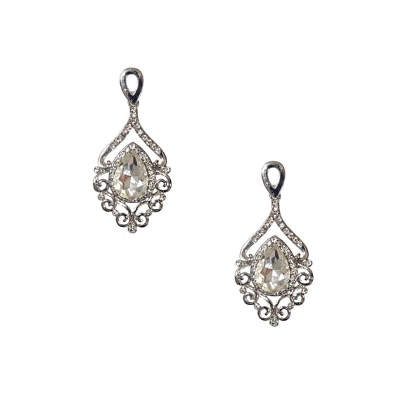 Bridal Earrings Rhodium Crystal Chandelier Filigree Earrings
