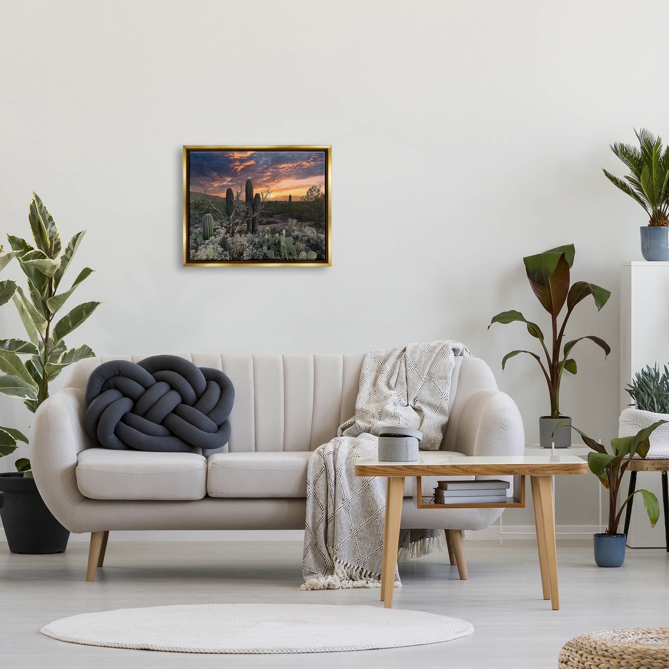 Stupell Industries Arid Desert Cactus Sunset Photograph Metallic Gold Floating Framed Canvas Print Wall Art, Design by Nathan Larson