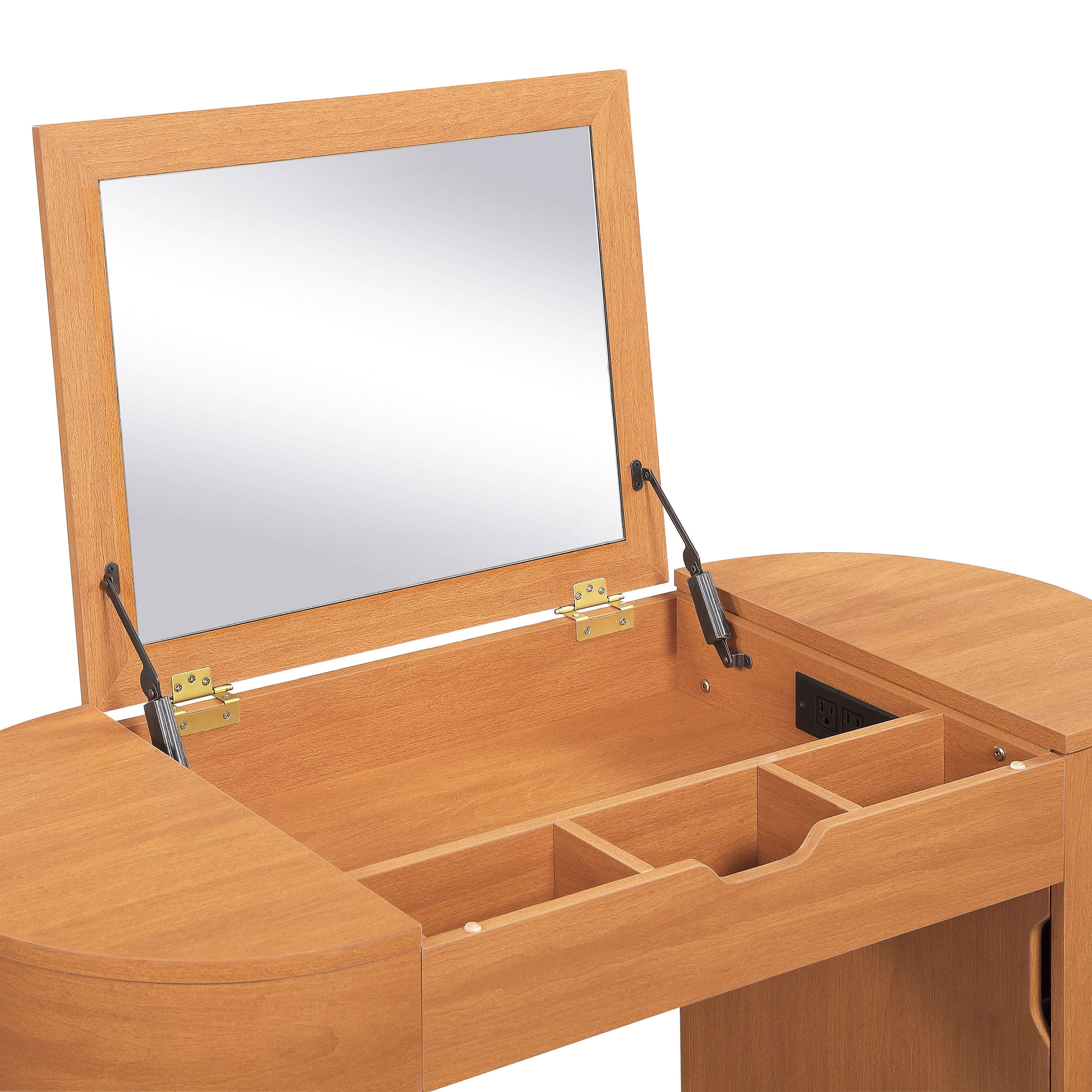Beautiful Mae Vanity by Drew Barrymore with Hinged Mirror, Cherry Finish, Power Station