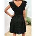 thumbnail image 4 of EASYBRA Women V Neck Pleated Mini Dress Sleeveless High Waist Summer Elegant Casual Dress, 4 of 5