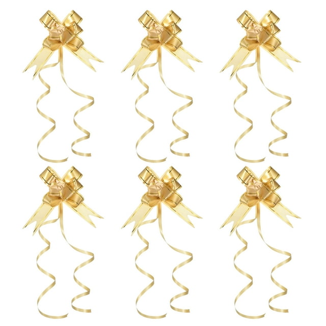 Unique Bargains 2.8inch Pull Bows Present Wrapping String Bows Ribbon Gold Thread Style Yellow 40 Pack