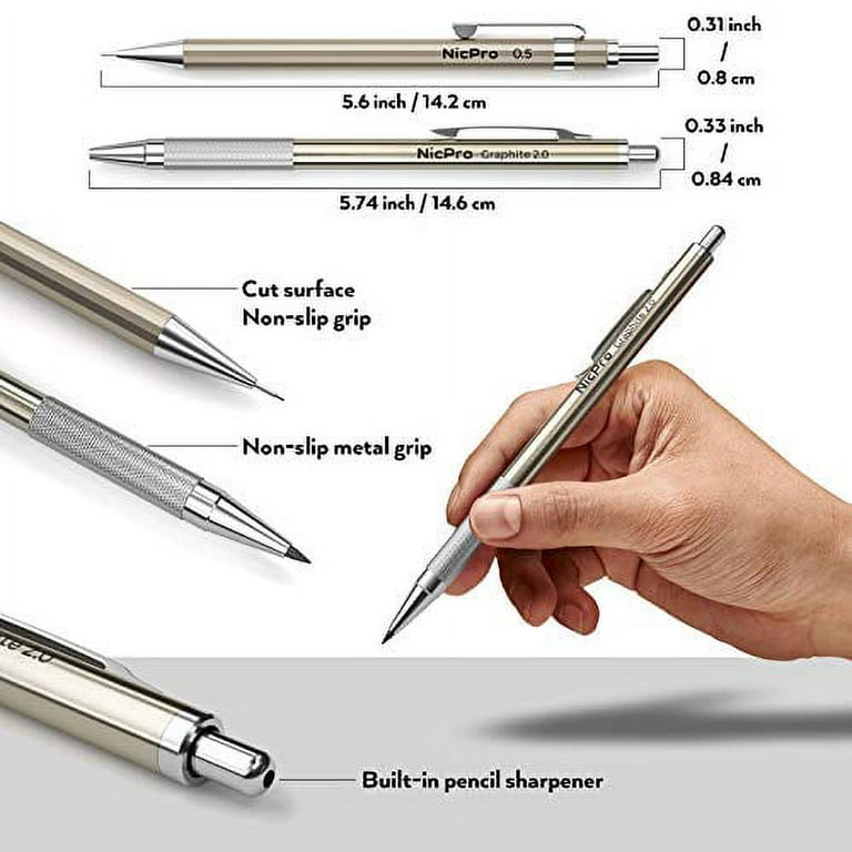 Nicpro 5PCS Metal Mechanical Pencil Set with Case, with Drafting Lead