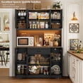 thumbnail image 4 of Homfa 70'' Tall Kitchen Pantry Cabinet with Charge Station & Led Light, 8 Door Hutch Storage Cabinet with Storage Drawer & Adjustable Shelves & Microwave Stand, Black, 4 of 8