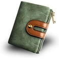 thumbnail image 1 of 1pc Women's Anti-Theft Compact Bi-fold Genuine Leather Wallet — Mini Zipper Coin Purse with ID/Card Slots, Slim & Compact.,Green,Small, 1 of 6