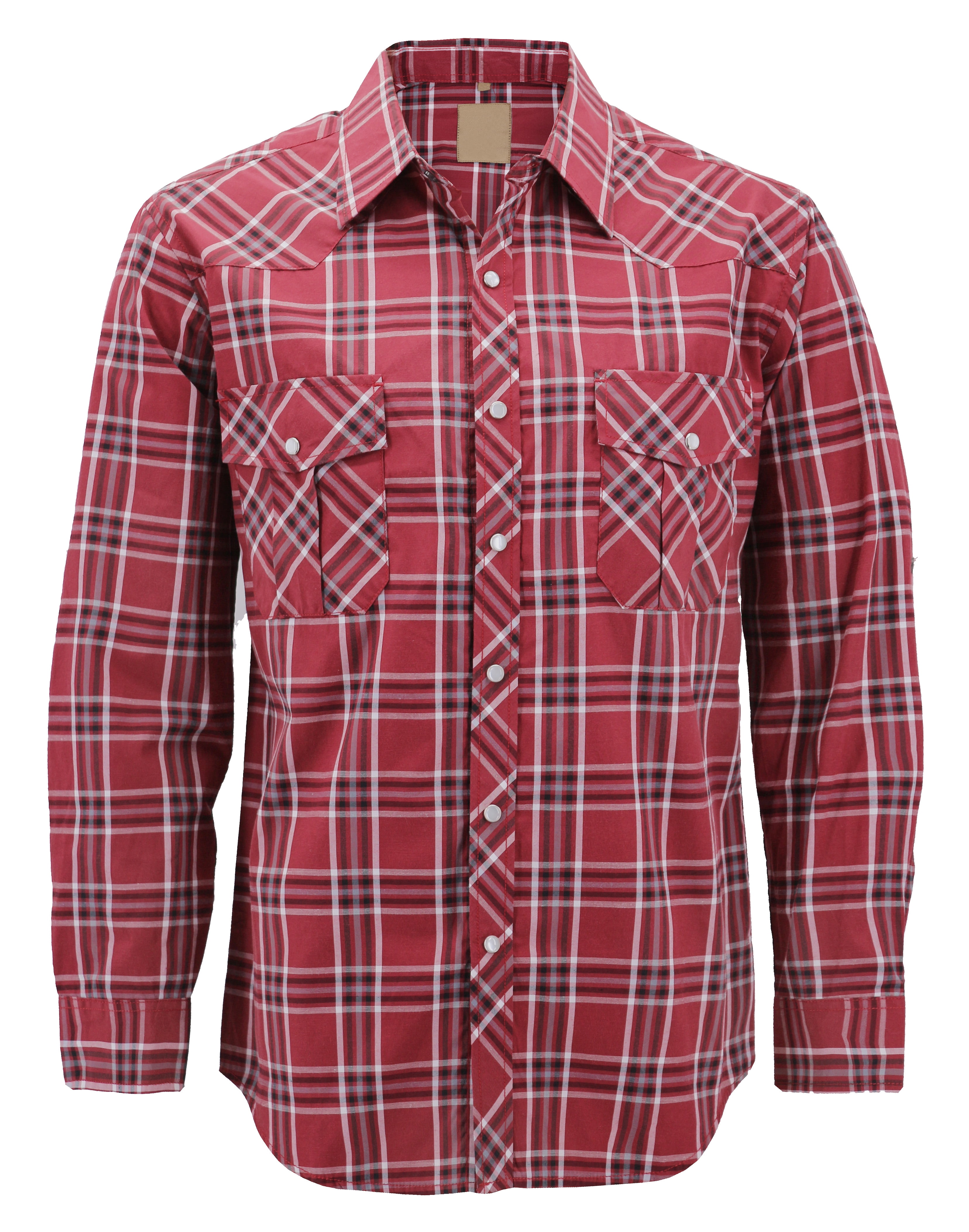 Men’s Western Pearl Snap Button Down Casual Long Sleeve Plaid Cowboy ...