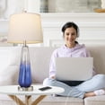 thumbnail image 4 of Set of 2 Modern Glass Table Lamps, 27.5" Navy Blue Bedside Lamps with Touch Control, 3-Way Dimmable, USB A+C Ports, White Fabric Shade for Living Room & Bedroom Decor, 4 of 7