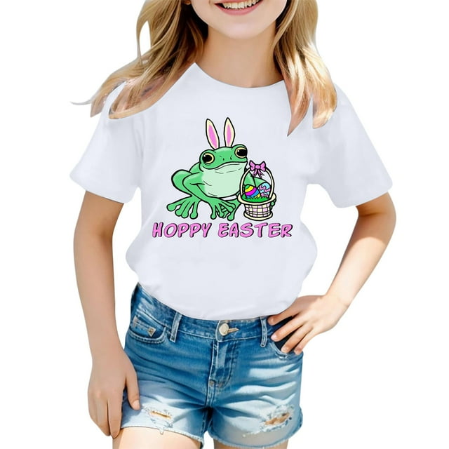 Hauts et T-Shirts pour Filles - T-Shirt Décontracté à Manches Courtes et Col Rond avec Lettres pour Filles, Usage Quotidien, Tissu Confortable, Design Élégant, Mode Polyvalente