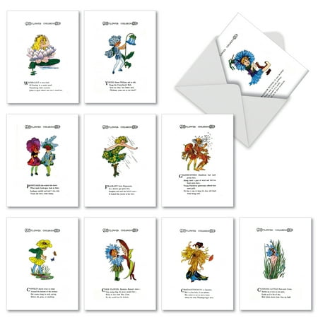 M2377TYG FLORAL RASCALS' 10 Assorted Thank You Greeting Cards Featuring Sassy Old Fashioned Children Combined with Sweet Poetry with Envelopes by The Best Card