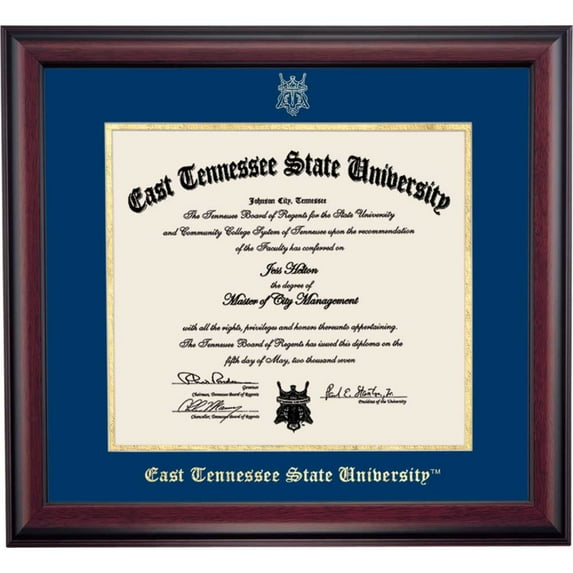 OCM Diploma Frame for East Tennessee State University, 19" x 21" Diploma Certificates Frame, Embossed Navy/Gold Mat