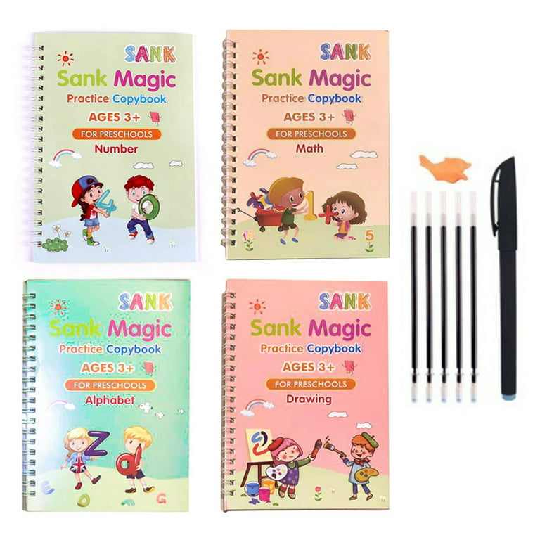 4Pcs Reusable English Alphabet Number Kids Drawing Practice Book Groove  Copybook Clear Paper 