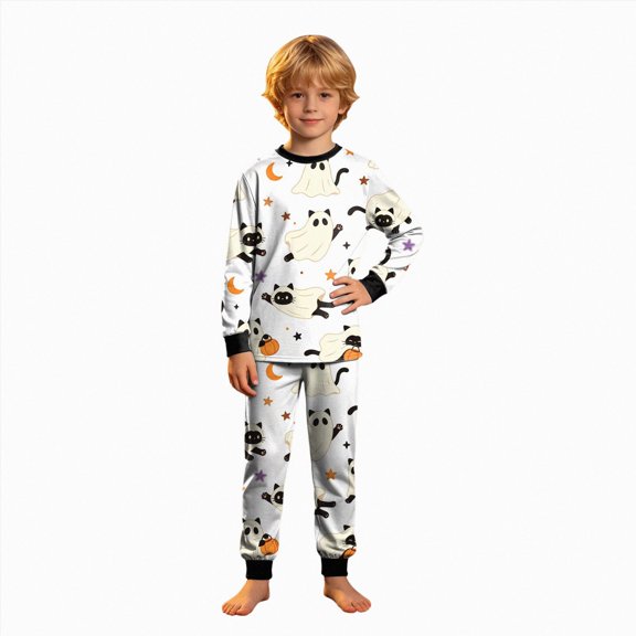Zuwimk Piece Kids Pajamas Halloween Graphic Print Girl Boys Pajama Set Toddler Sleepwear for Fall and Winter Seasons,Y002-White