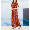 thumbnail image 2 of HAPPY BAY Women's Summer Batik Caftan Maxi Night Loungewear Dashiki House Dress V Neck Kaftan Sleepwear for Women Nightgown Plus Size 3X-4X Orange, Roots, 2 of 3