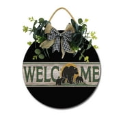 Eveokoki Welcome With Black Bear Front Door Sign Funny Wreaths Hanging Wooden Plaque Decoration Round Rustic Wood Farmhouse Porch Decor for Home Front Door Decor, 12 x 12 Inch