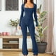 thumbnail image 2 of Monos de manga larga para mujer, pantalones largos de pierna ancha, monos elásticos de moda para mujer, Catsuit liso informal para citas en el trabajo Azul S Yinane Mono corto, 2 of 8