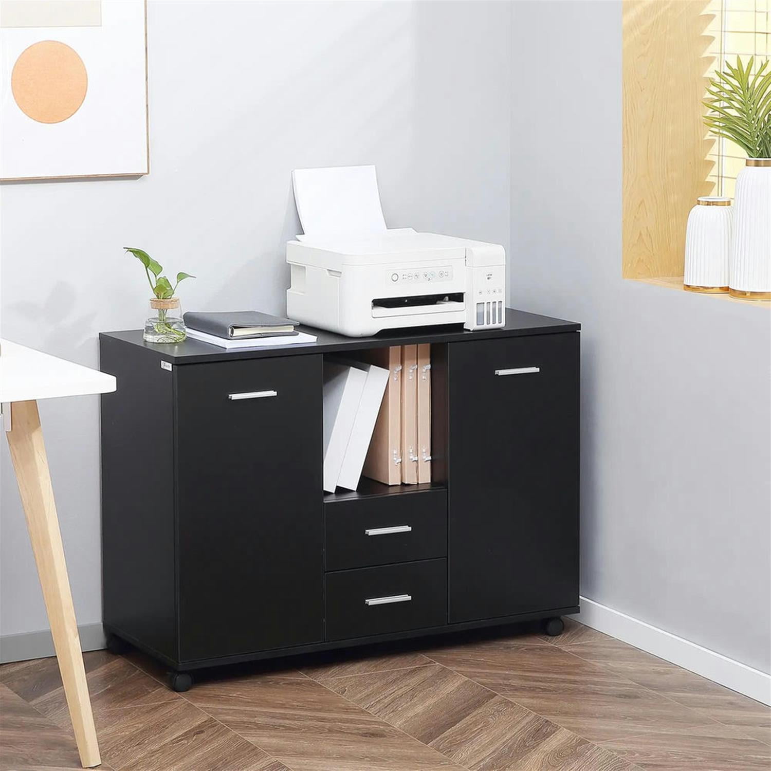 Demi Bonn Rolling Filing Cabinet with Castors, 2 Drawers, 2 Shelves, Modern File Cabinet for Home Office, Smooth Counter Printer Stand, Black
